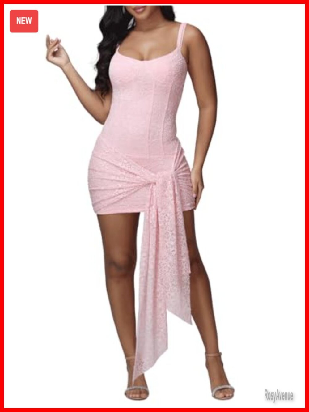 Lace Bodycon Mini Dress Corset Style Sleeveless Party Club Dress with Tie Detail - Picture 6 of 6